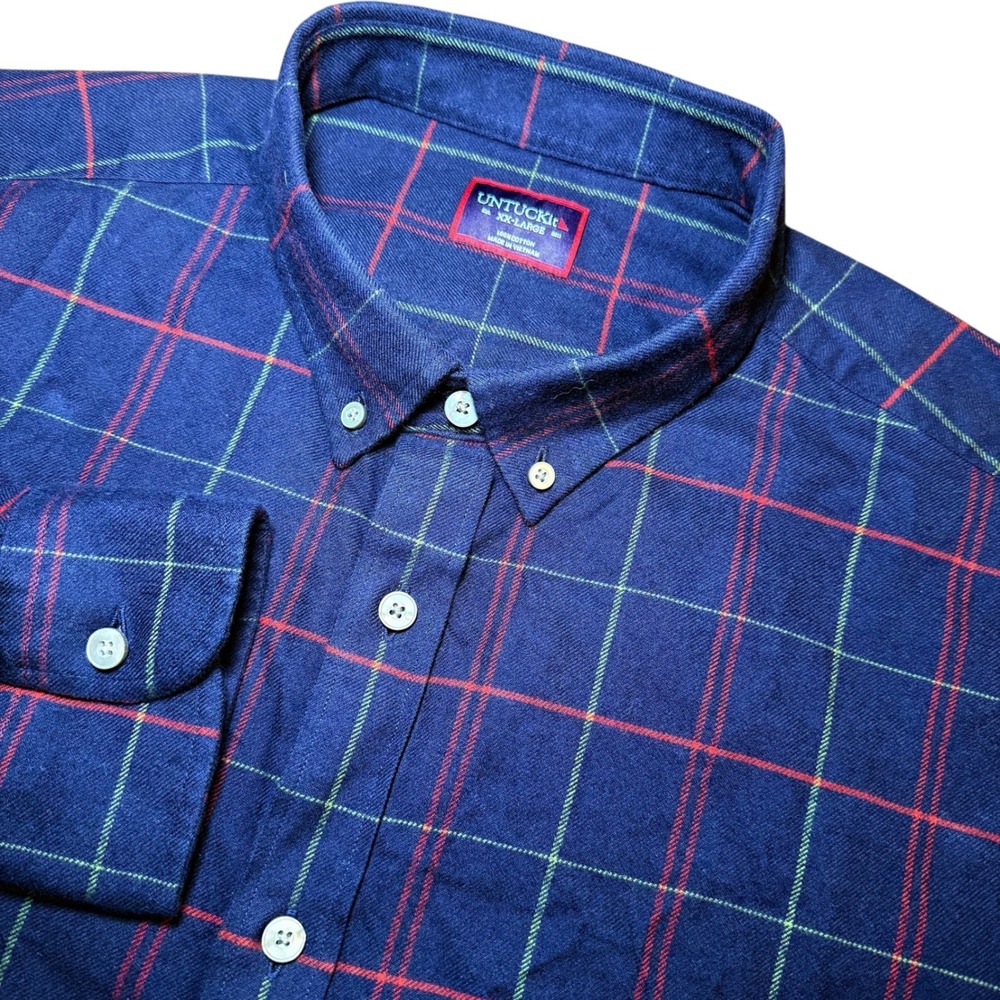 UNTUCKit Capezzana Navy Plaid Flannel Shirt Mens XXL Button Down Long Sleeve